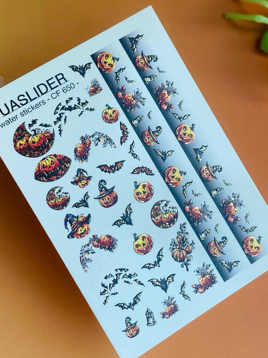 UA Slider 2D Nail Decal CF-650 Halloween Nail Art Water Decals Ombre French Pumpkin Bats Sliders