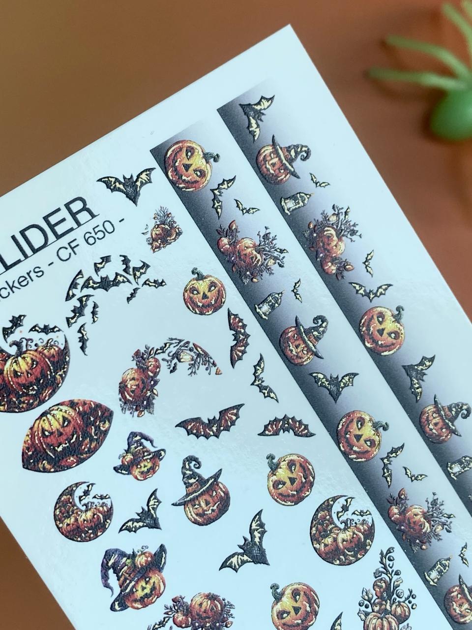 UA Slider 2D Nail Decal CF-650 Halloween Nail Art Water Decals Ombre French Pumpkin Bats Sliders