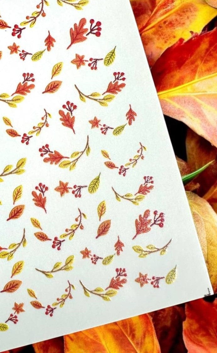 XND Products 2D Nail Decal CL-140 / Nail Decal 2D/ /Autumn Leaves & Berries /Autumn Nails/ Leaf Nail Art/ Fall Nails