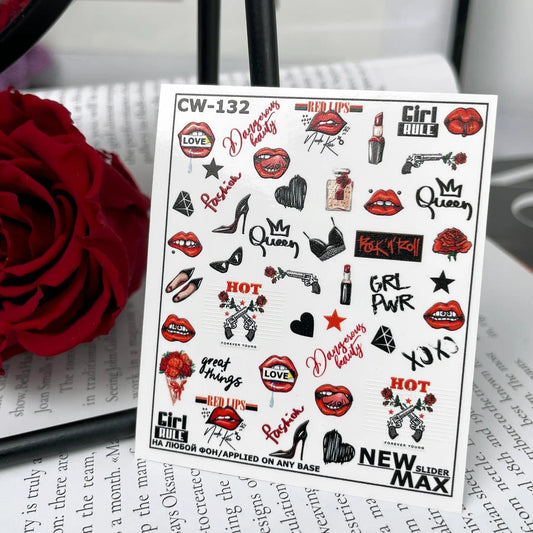 New Max 2D Nail Decal CW-132 / Nail Decal 2D/ Sexy / Lipstick/ Love