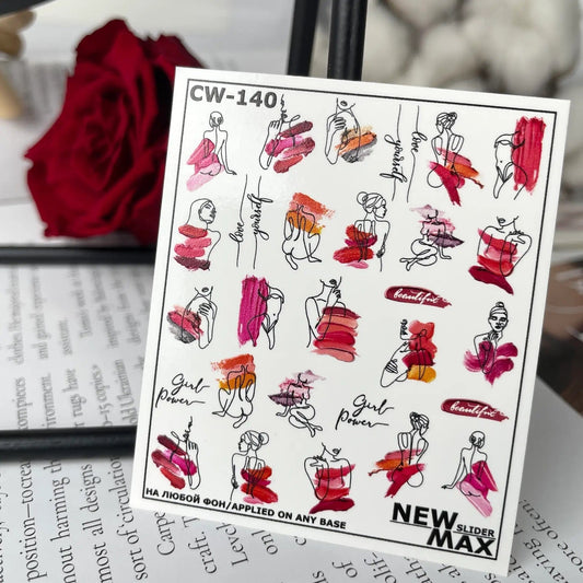 New Max 2D Nail Decal CW-140 / Nail Decal 2D/ Abstract Nails/ Line Art