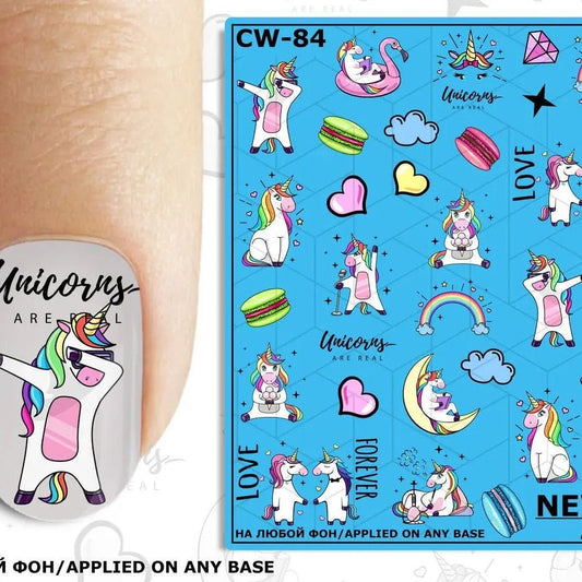 New Max 2D Nail Decal CW-84 / Nail Decals 2D, Nail Art/ Unicorn