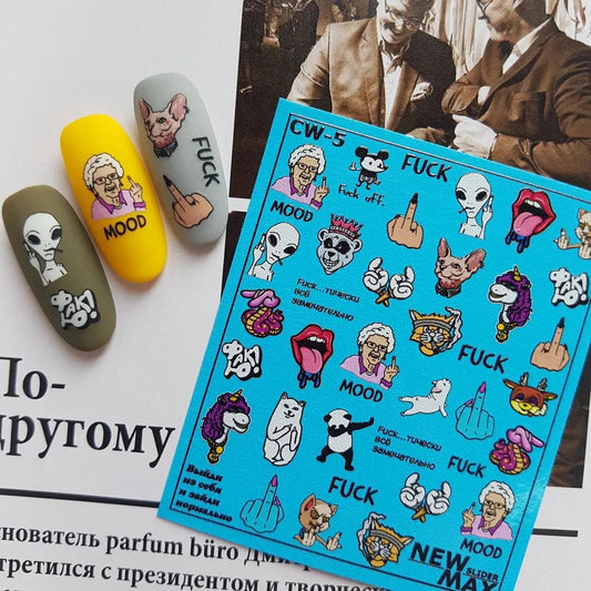 New Max 2D Nail Decal CW-5 / Nail Decals 2D, Funny Funk , Pop Art, cute nail art