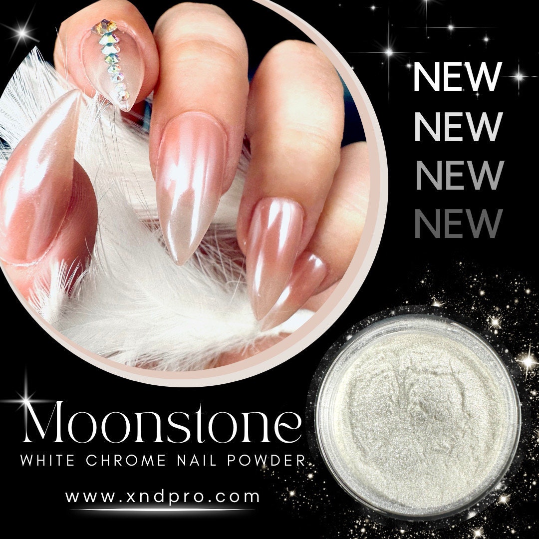 SCR700 / Moonstone White Chrome Nail Powder, Glazed Effect, Nail Powder White Pearl White - Xochi Nail Designs LLC