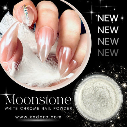 SCR700 / Moonstone White Chrome Nail Powder, Glazed Effect, Nail Powder White Pearl White - Xochi Nail Designs LLC