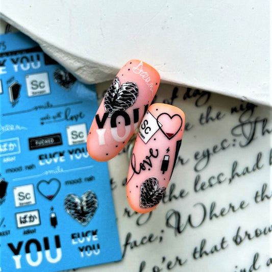 TM-975 / Nail Decal 2D / Love/ Gothic Love - Xochi Nail Designs LLC