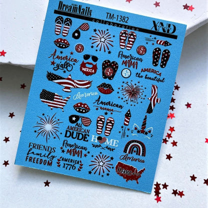 TM-1382 / Nail Decal 2D / 4th of July nails / Independence Day / Fireworks / USA - Xochi Nail Designs LLC