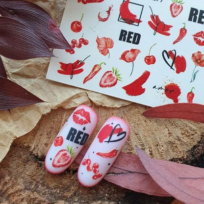 TM-1277 / Nail Decal 2D/ Floral / Poppy Flower/ Lips - Xochi Nail Designs LLC