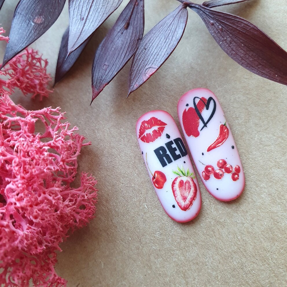 TM-1277 / Nail Decal 2D/ Floral / Poppy Flower/ Lips - Xochi Nail Designs LLC