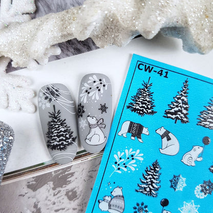 CW-41 / Nail Decal 2D / Christmas/ Christmas Tree/ Polar Bear - Xochi Nail Designs LLC