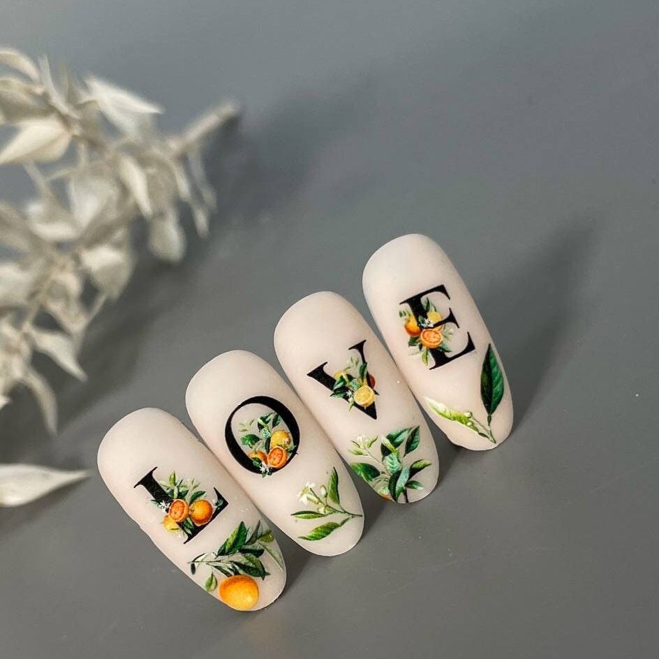 CW-115 / Nail Decal 2D / Fruit/ Orange/Citrus/ Love - Xochi Nail Designs LLC