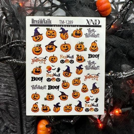 TM-1289 / Nail Decal 2D / Happy Halloween / Pumpkin/ Fall - Xochi Nail Designs LLC