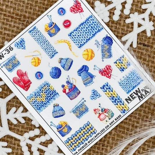 New Max 2D Nail Decal CW-36 / Nail Decal 2D Winter Clothing/ Knitted
