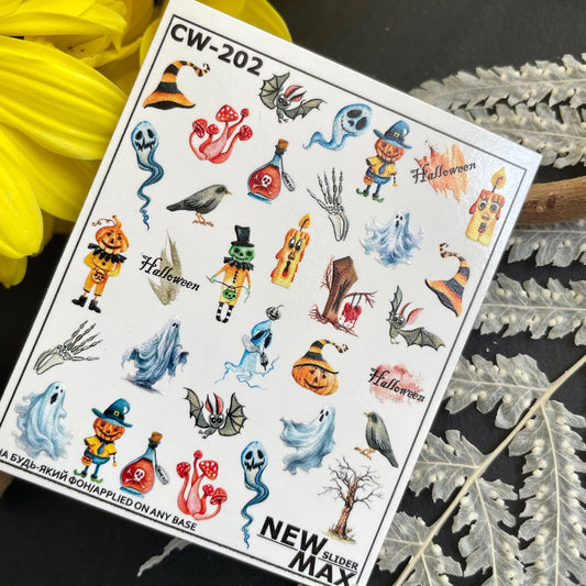 New Max 2D Nail Decal CW-202 / Nail Decal 2D /Halloween / Pumpkin/ Autumn/ Spooky