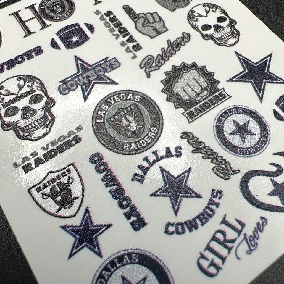 TM-1394 / Nail Decal 2D Football Teams / NFL Team/ Cowboys/ Raiders - Xochi Nail Designs LLC