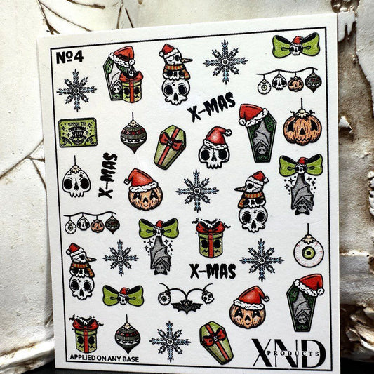 NO.4 / Nail Decal 2D / Creepy Christmas Nails / Gothic Nails / Spooky Christmas - Xochi Nail Designs LLC