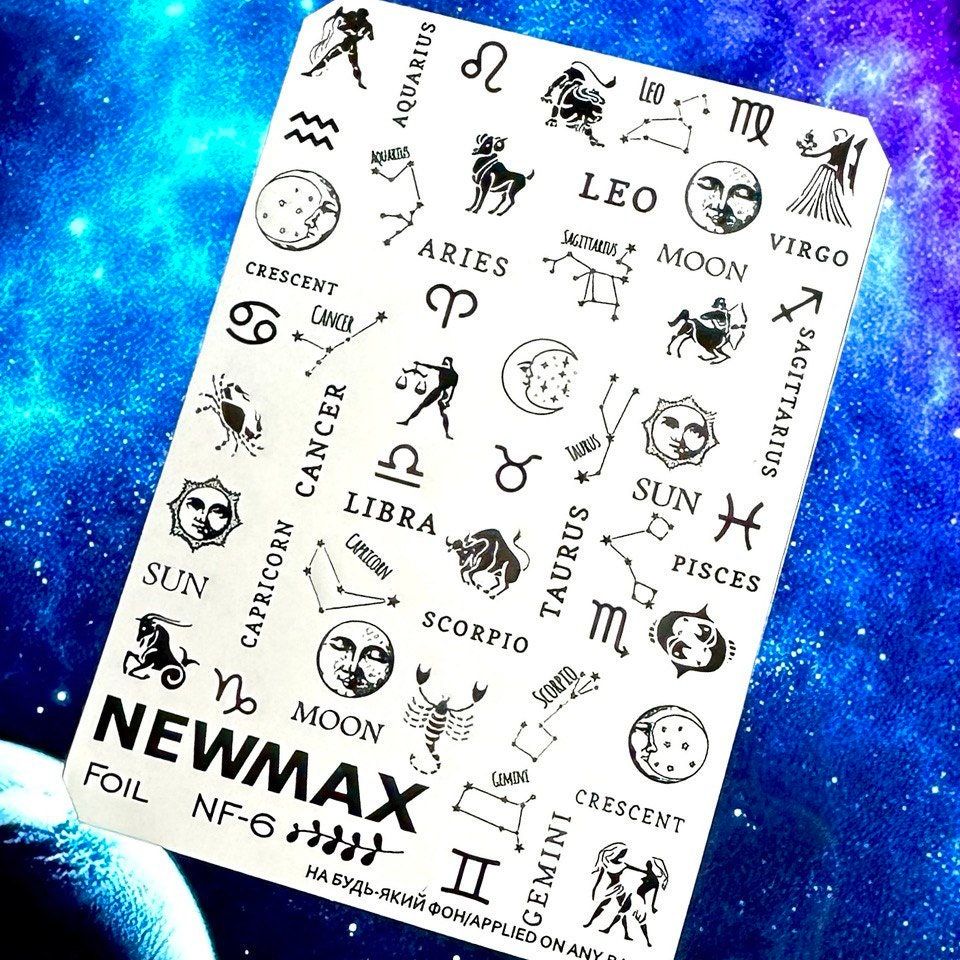 NF-6 / Nail Decal 2D Zodiac Signs/ Astrology/ Horoscope/Silver - Xochi Nail Designs LLC