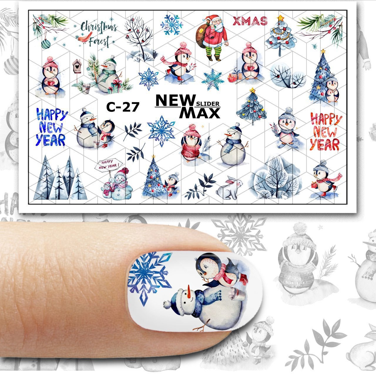 C-27 / Nail Decal 2D/Winter Nails / Christmas Nails - Xochi Nail Designs LLC