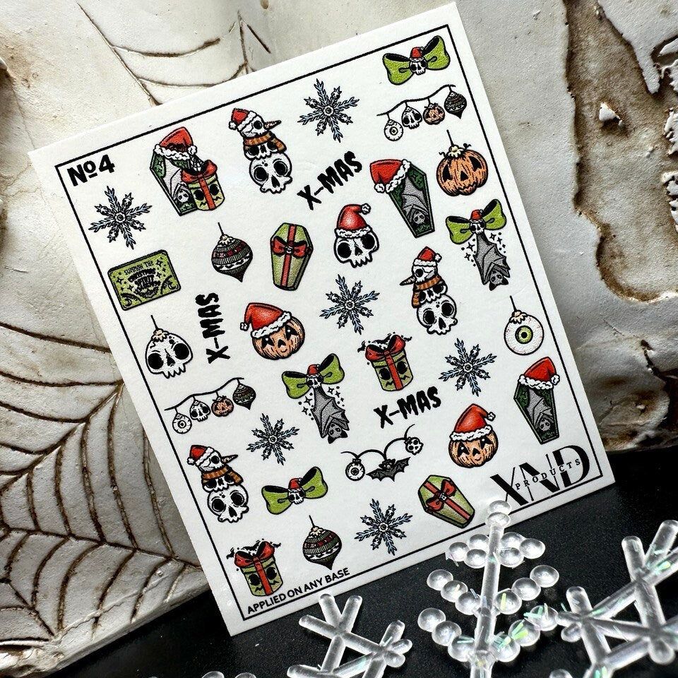 NO.4 / Nail Decal 2D / Creepy Christmas Nails / Gothic Nails / Spooky Christmas - Xochi Nail Designs LLC