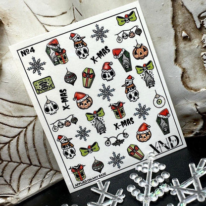 NO.4 / Nail Decal 2D / Creepy Christmas Nails / Gothic Nails / Spooky Christmas - Xochi Nail Designs LLC