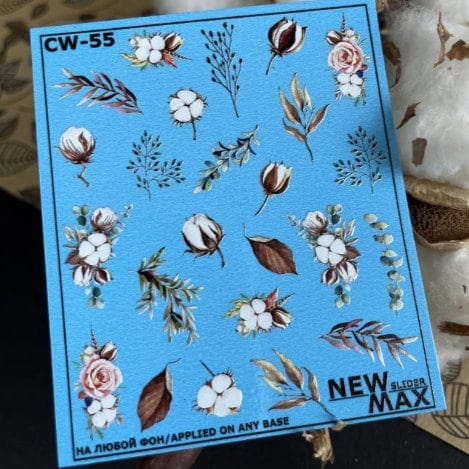 New Max 2D Nail Decal CW-55 / Nail Decal 2D/ Magnolia/ Flowers/ Foliage