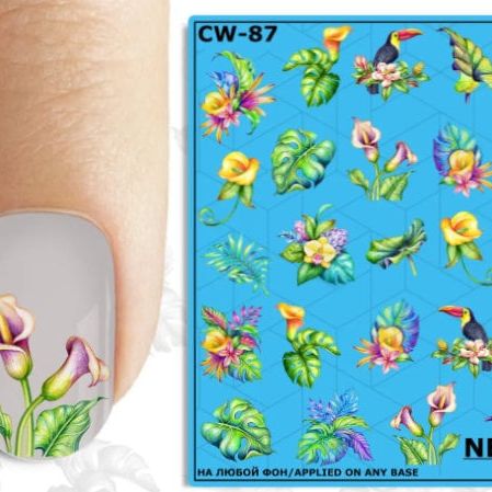 CW-87 / Nail Decal 2D/Tropical/ Toucan/ Palm Leaves - Xochi Nail Designs LLC