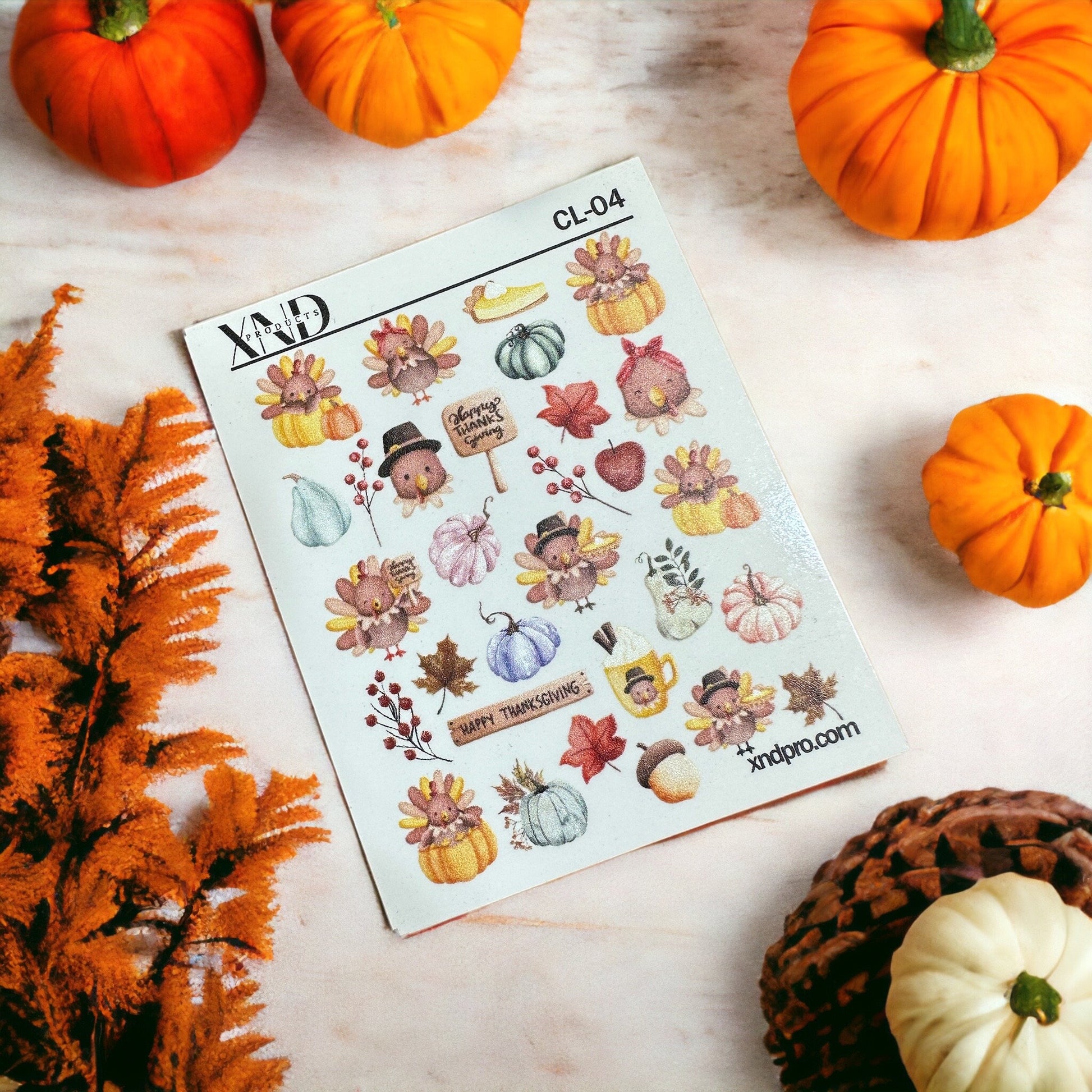 CL-04 / Nail Decal 2D / Thanksgiving Nail / Autumn - Xochi Nail Designs LLC