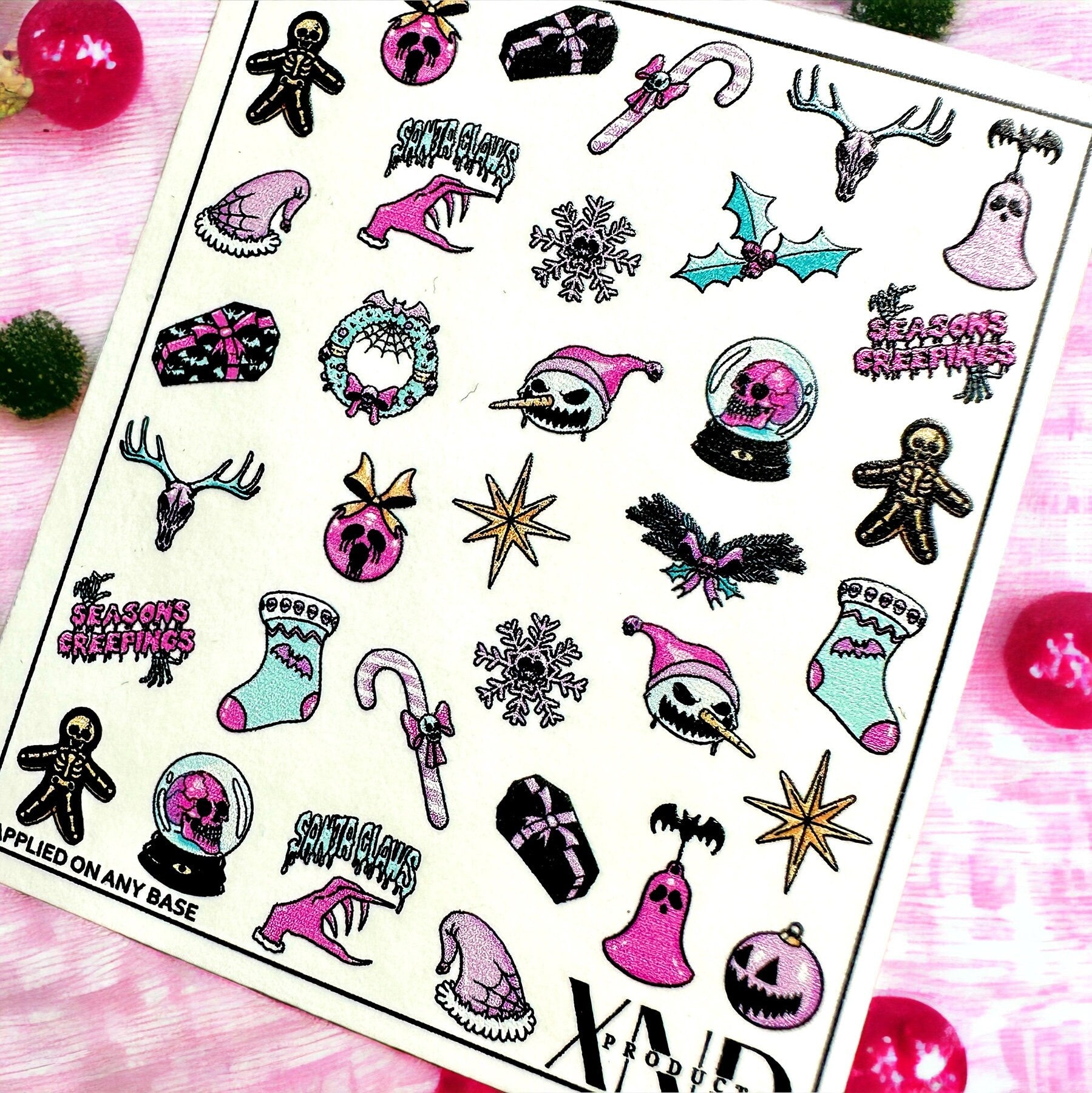 NO.6 / Nail Decal 2D X-mas/ Pastel Nails /Gothic Nail - Xochi Nail Designs LLC