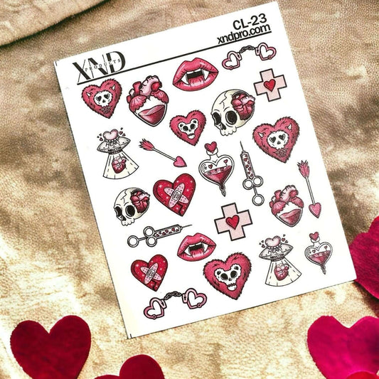 CL-23 / Nail Decal 2D / Deadly Creepy Valentine Nails - Xochi Nail Designs LLC