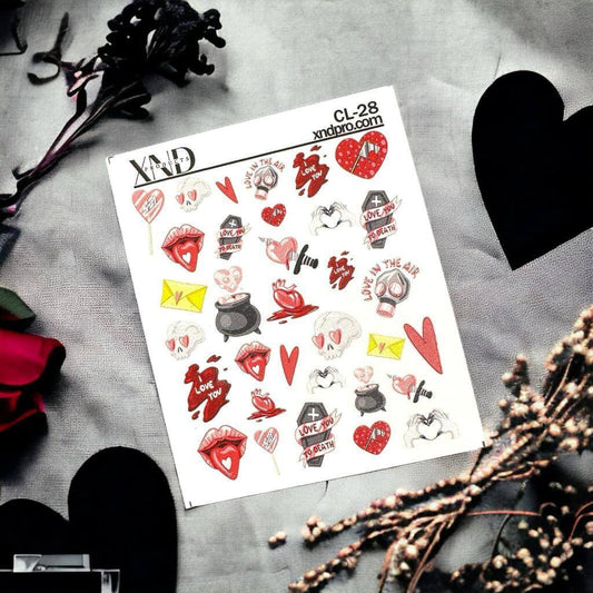 CL-28 / Nail Decal 2D / Creepy Valentine Nail / Spooky San Valentine Nails - Xochi Nail Designs LLC