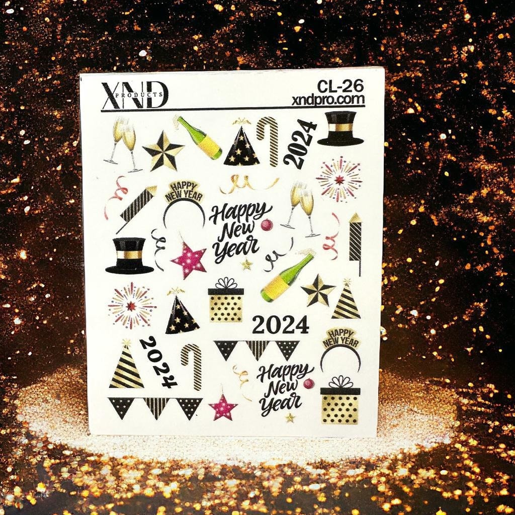 XND Products 2D Nail Decal CL-26 / Nail Decal 2D/ New Year’s Eve Nails / New Year’s Nail Decals