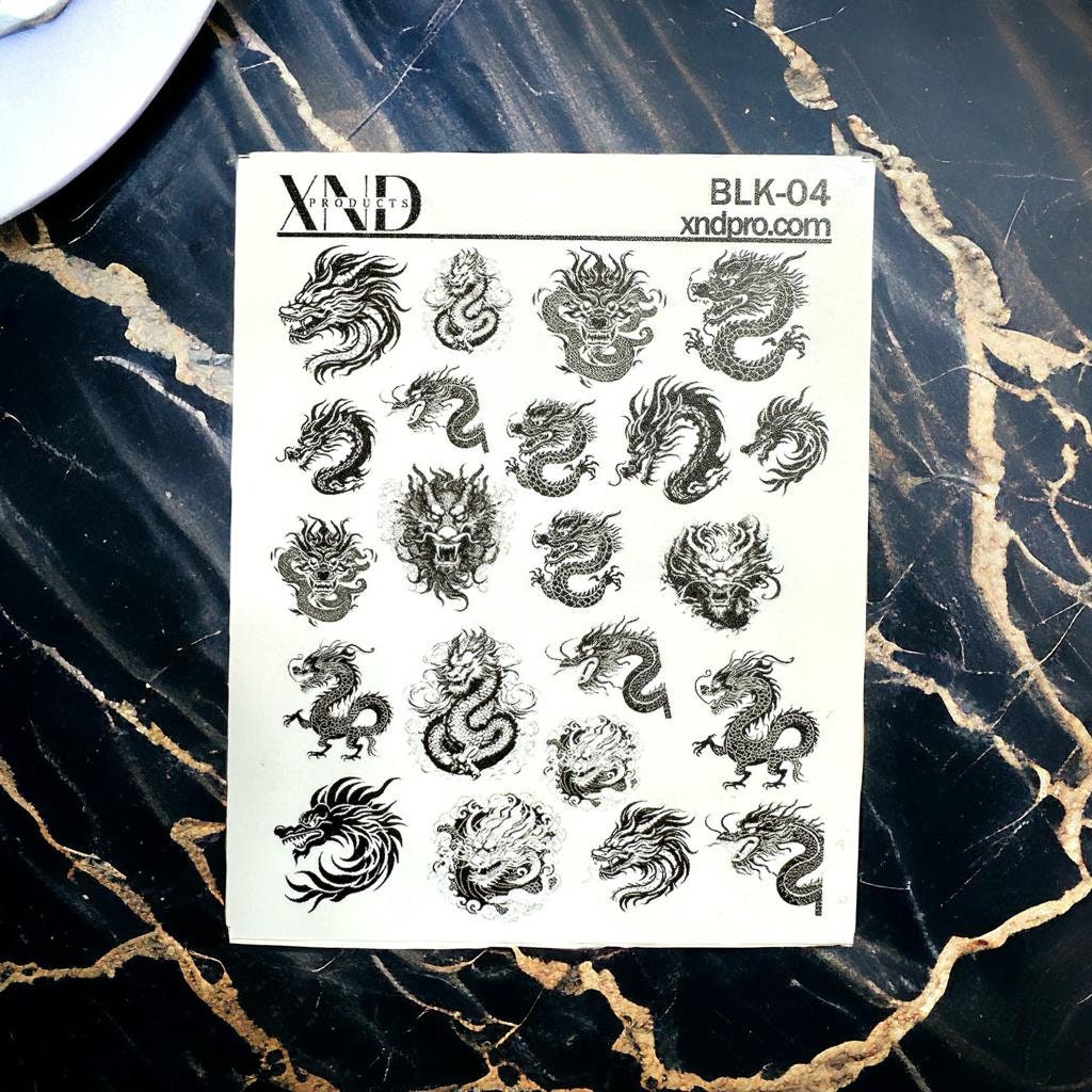 BLK-04 / Nail Decal 2D/ Dragon/ Dragon Nails / Chinese New Year - Xochi Nail Designs LLC