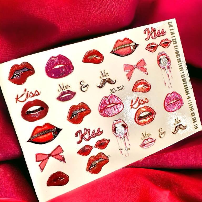 3D-330 / Nail Decal 3D/ Valentine Kiss / Red Lips - Xochi Nail Designs LLC