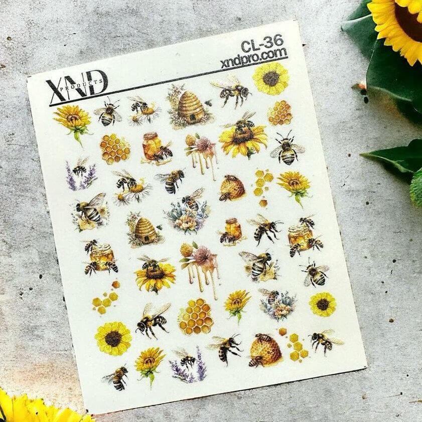 CL-36 / Nail Decal 2D/ Honey Bee Nail Decals - Xochi Nail Designs LLC