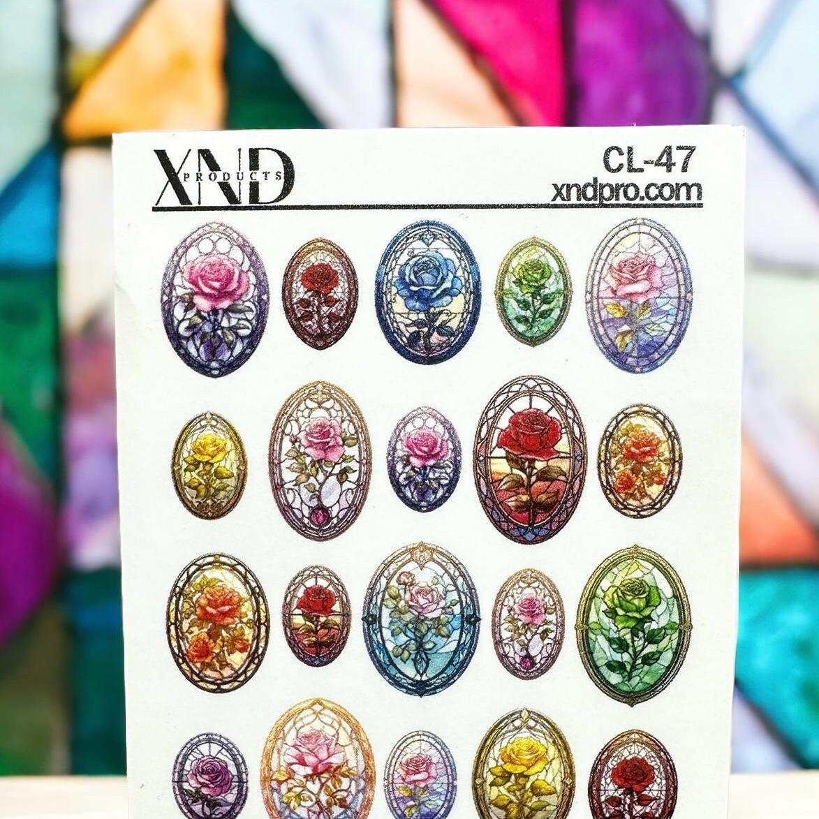 CL-47 / Nail Decal 2D/ Stained Glass/ Roses - Xochi Nail Designs LLC