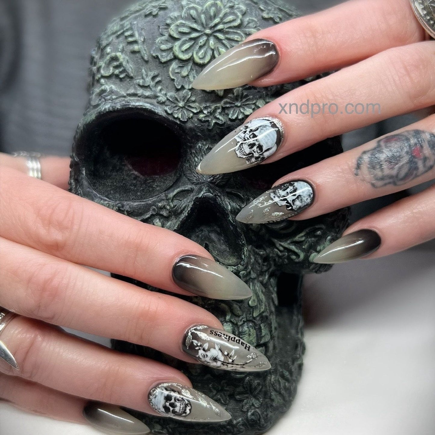 BW-04 / Nail Decal 2D Skulls/Black & White Skulls/ Goth Nails - Xochi Nail Designs LLC