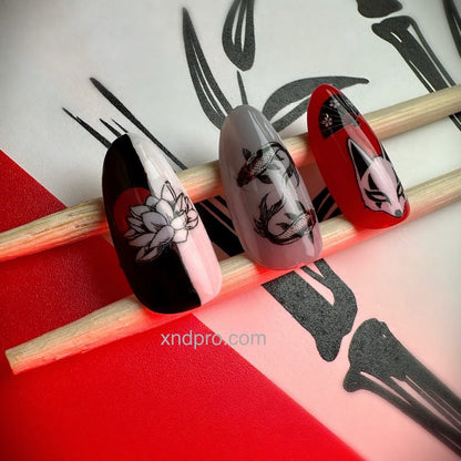 CL-93 / Nail Decal 2D / Japanese / Samurai / Koi Fish - Xochi Nail Designs LLC