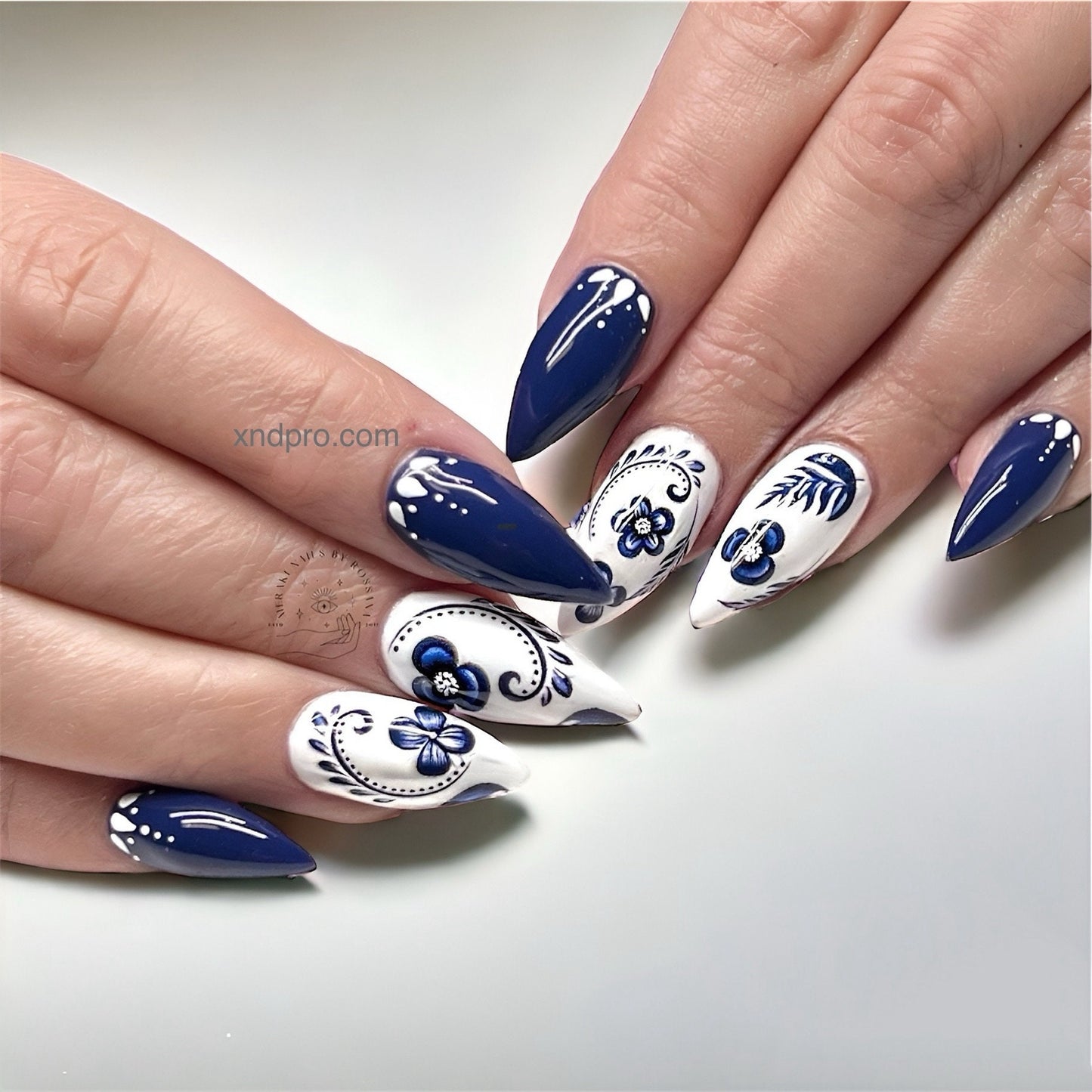 OWB-03 / Nail Decal 2D / Ceramic blue delft/ Vintage Delft Flowers - Xochi Nail Designs LLC