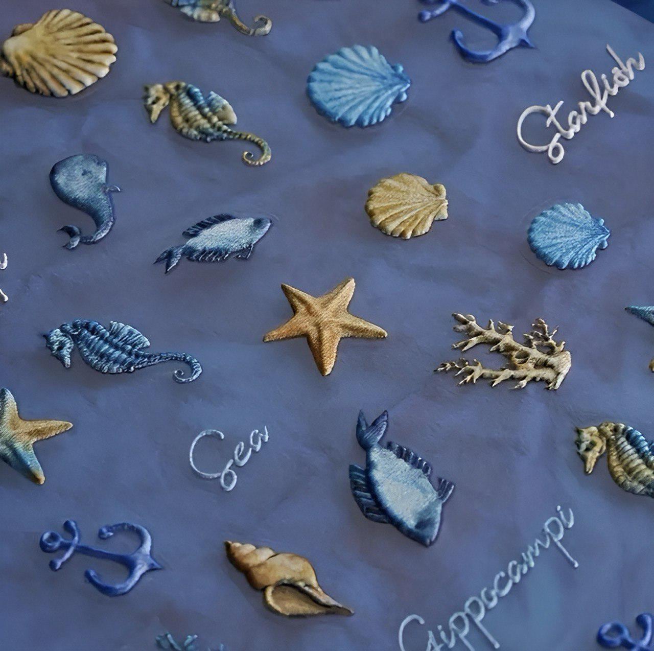 Self-Adhesive Embossed Marine Life Nail Art Stickers / Starfish/ Seahorse/ fish & Seashell / Ocean-Themed Accessories for Women