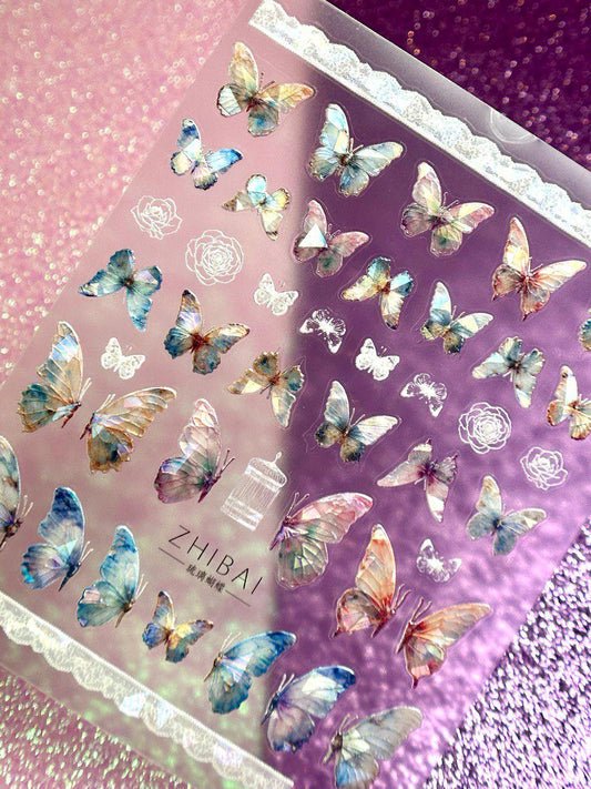 Self-Adhesive Nail Stickers / Holographic/ Blue Butterfly Design Nail Art Stickers/ Spring Nail Art Decals For Nail Art Decoration