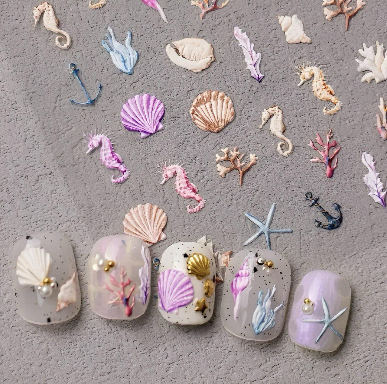 XND Products Self-Adhesive Nail Stickers Adhesive Nail Stickers /Pink Summer Ocean Theme Shell/ Starfish/ Seahorse/ Coral/ Seaweed