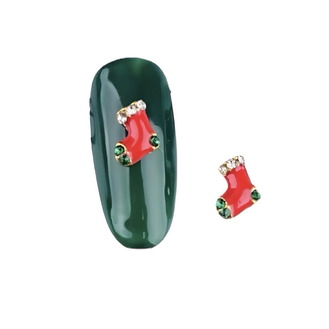 Nail Charm -(2 pcs) Christmas Stockings with Accent Rhinestones, Santa Boots