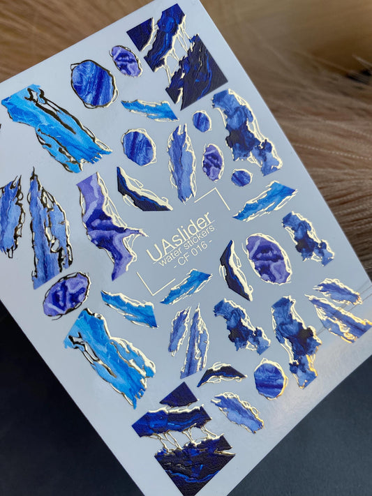 XND Products Nail Water Decal Gold FOIL/ Blue Marble Effect / Swirls Ripples/ Water Nail Decals / Crystal Waterslide / Nail Waterslide Decals/ Nail Art/