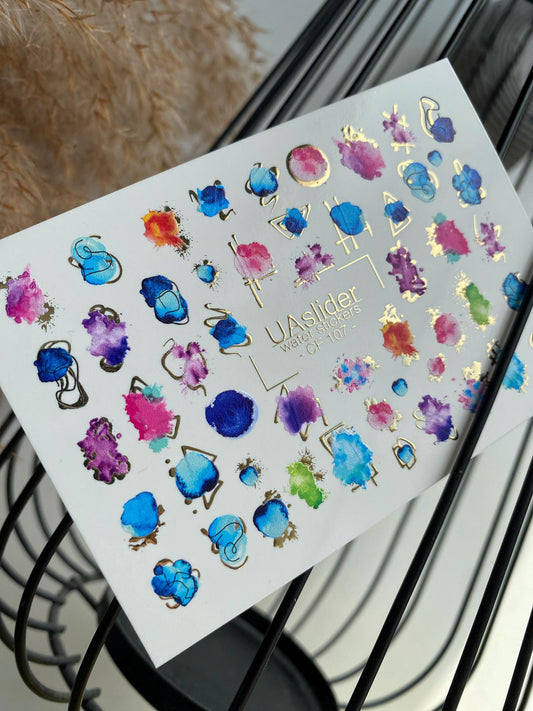 XND Products Nail Water Decal Gold FOIL/Watercolor Splash/Water Nail Decals/Waterslide / Nail Waterslide Decals/ Nail Art/