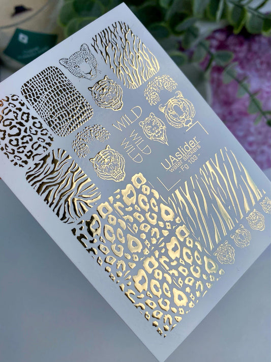 XND Products Nail Water Decal Gold FOIL/ Animal Pattern Art/ Leopard Print/Tiger Print/ Zebra Print/ Waterslide /Nail Waterslide Decals/Nail Art/