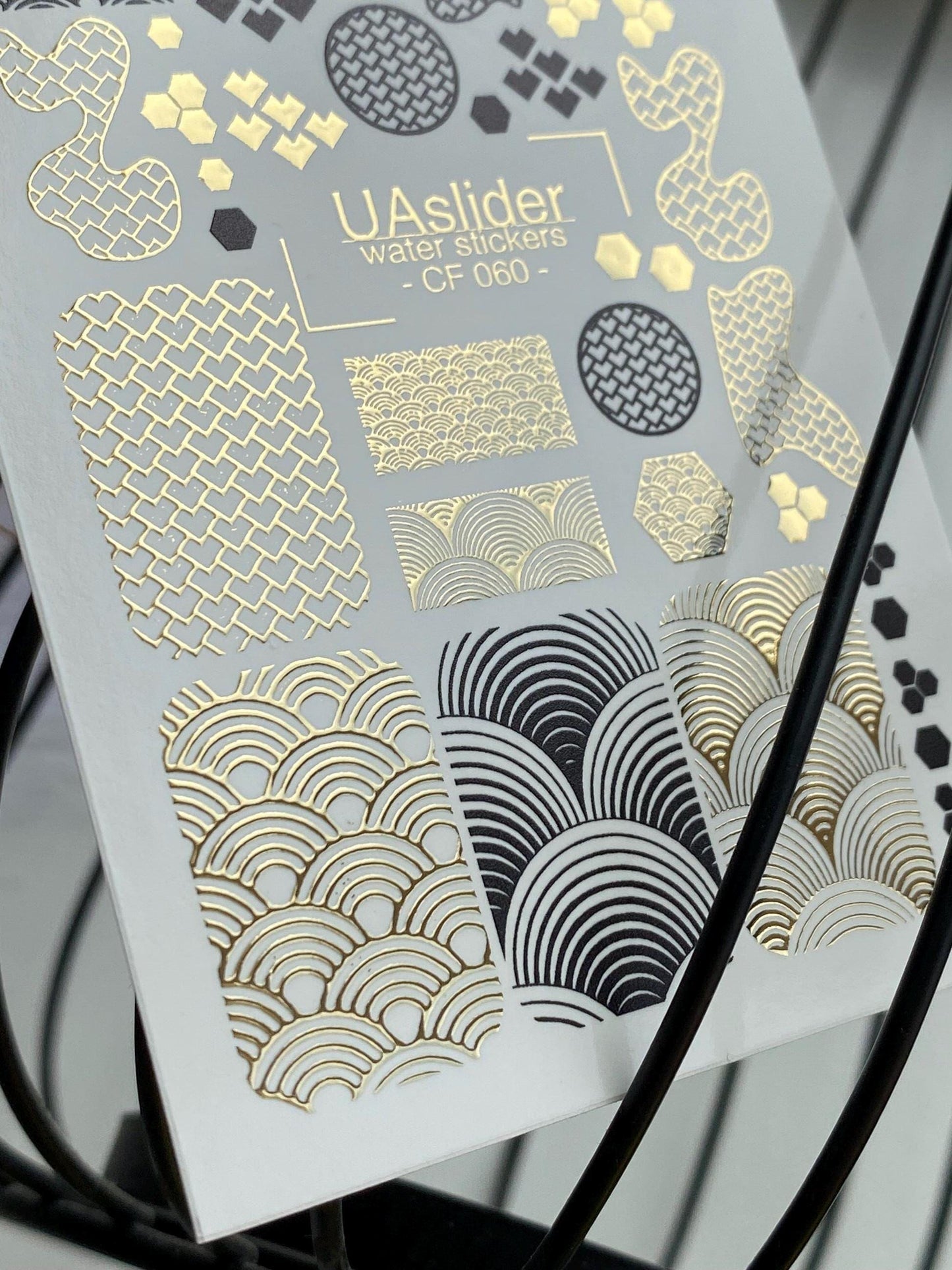 UA Slider 2D Nail Decal CF-060 Nail Water Decal Gold FOIL/ Geometric/ Gold Foil Nail Water Decals/ Japanese/ Abstract/ Pattern/ Nail Stickers