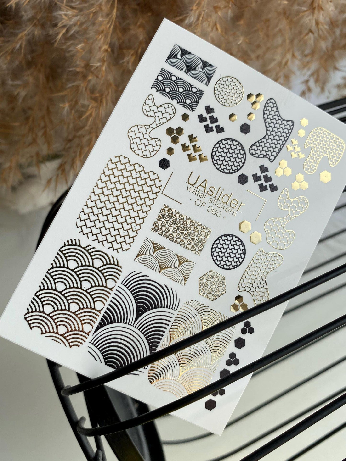 UA Slider 2D Nail Decal CF-060 Nail Water Decal Gold FOIL/ Geometric/ Gold Foil Nail Water Decals/ Japanese/ Abstract/ Pattern/ Nail Stickers
