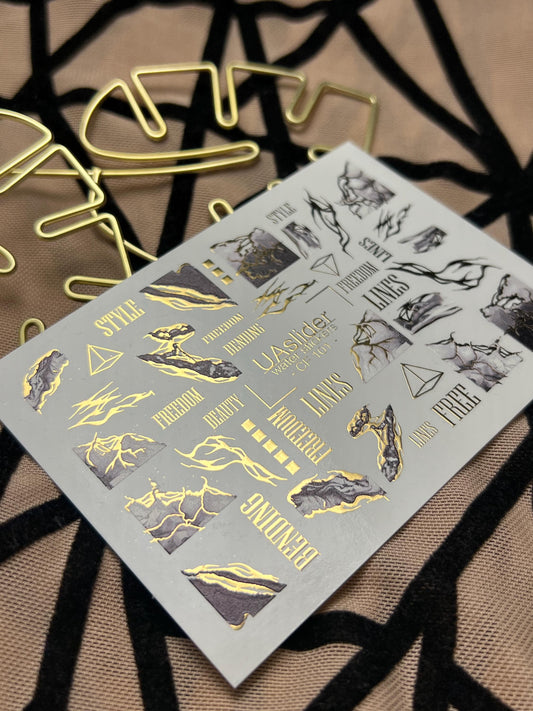 UA Slider 2D Nail Decal CF-101 Nail Water Decal Gold FOIL/ Abstract/ Marble / Luxury /Line Art/ Foil Nail Stickers / Nail Stickers
