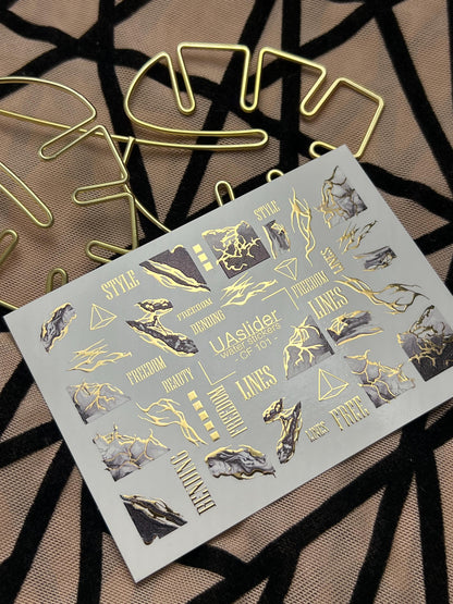 UA Slider 2D Nail Decal CF-101 Nail Water Decal Gold FOIL/ Abstract/ Marble / Luxury /Line Art/ Foil Nail Stickers / Nail Stickers