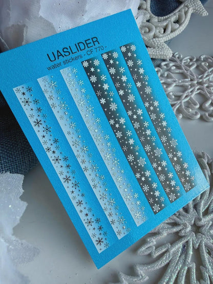 UA Slider 2D Nail Decal CF-770 Snowflake Nail Art Decals/ Silver Foil/ Winter Christmas/ Nail Art/ Nail Water Decals